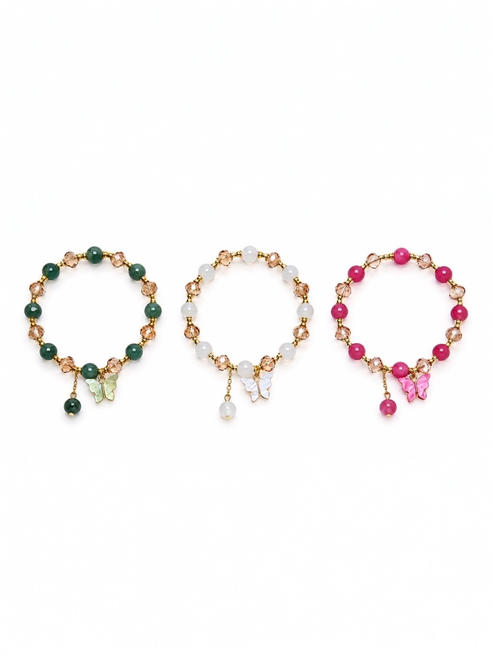 U Pick 1 Beaded Bracelet with Butterfly Charm (Green, White or Pink)